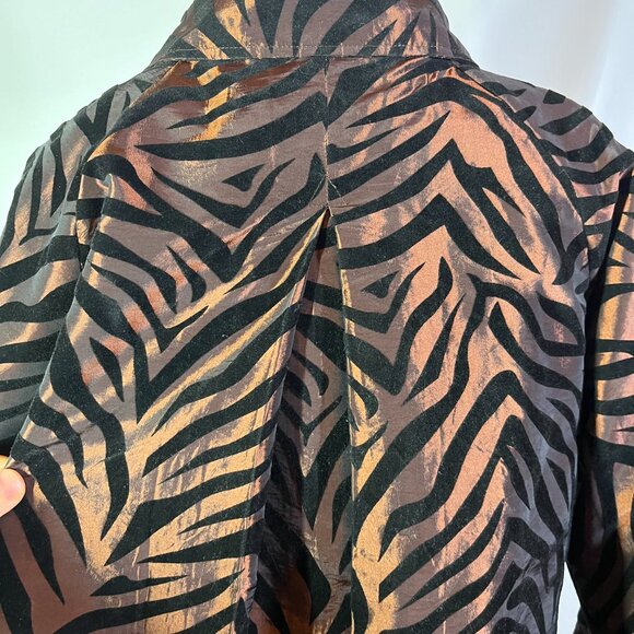 UBU Size M Zebra Stripe Flocked Jacket Button-Front Brown Black - Picture 7 of 14